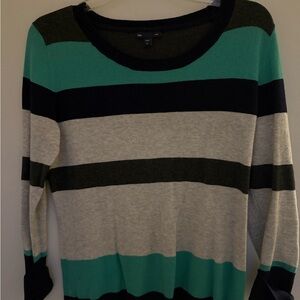 GAP Striped Crewneck Sweater - Teal, Navy, & Light Gray
